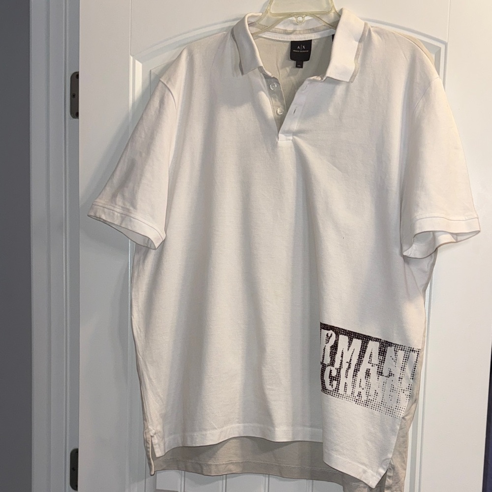 Armani Exchange Men's Polo Shirt in White with Graphic Detail